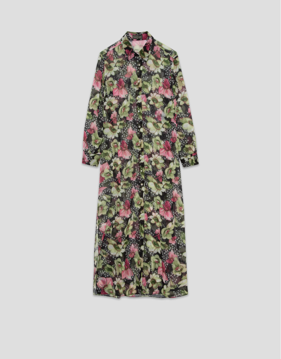 Green floral print crepe georgette long ... | Roberto Verino
