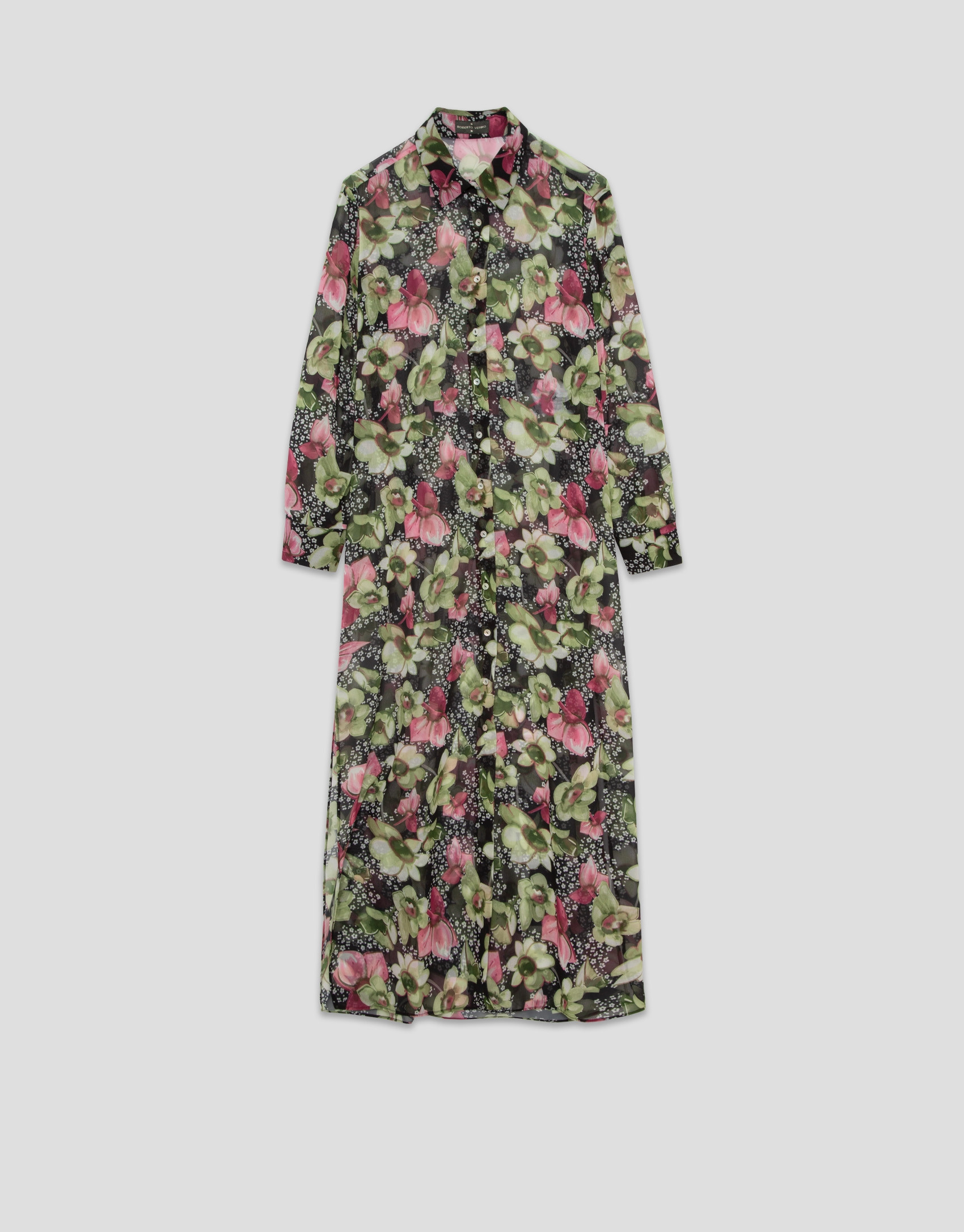Green floral print crepe georgette long ... | Roberto Verino