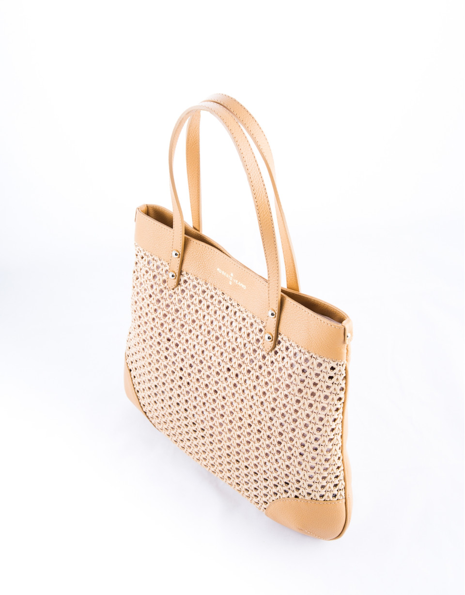 Taupe Birdy Mix braided leather shopping bag 
