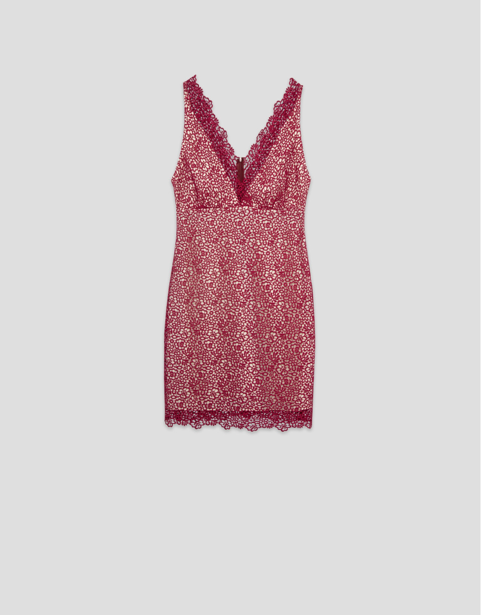Short raspberry guipure sleeveless dress with... | Roberto Verino