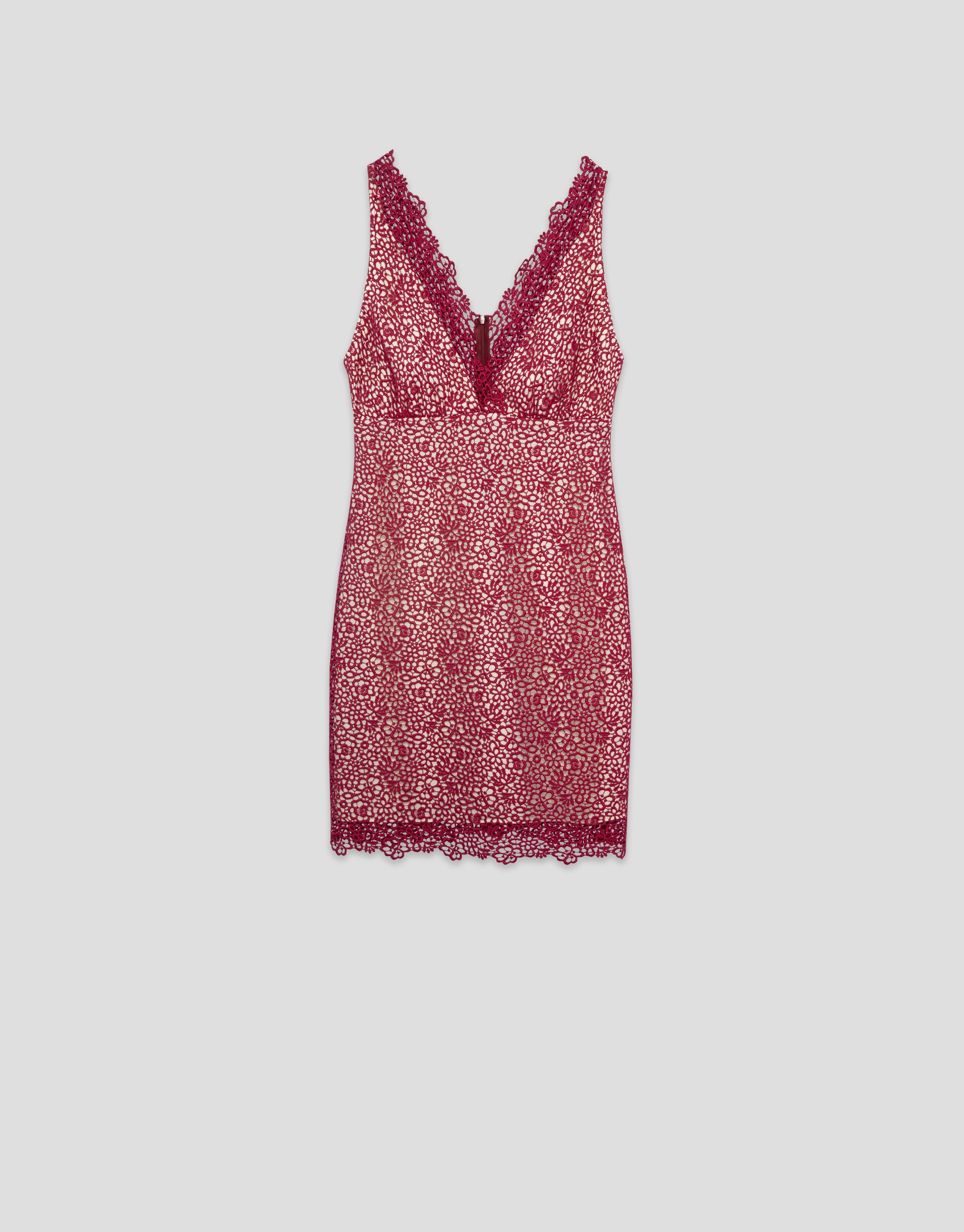 Short raspberry guipure sleeveless dress with... | Roberto Verino