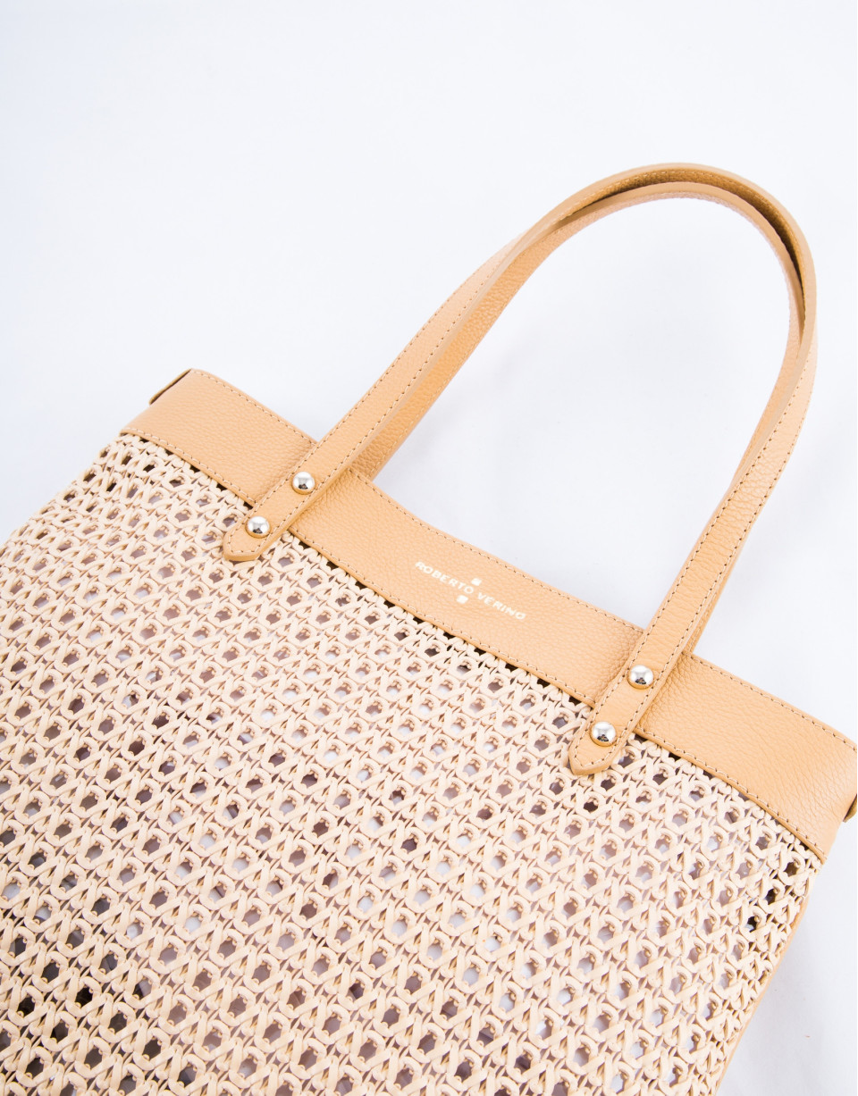 Taupe Birdy Mix braided leather shopping bag 