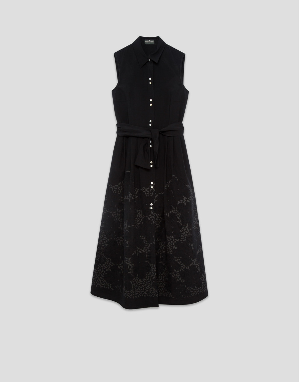 Black midi devoré shirtwaist dress with ... | Roberto Verino