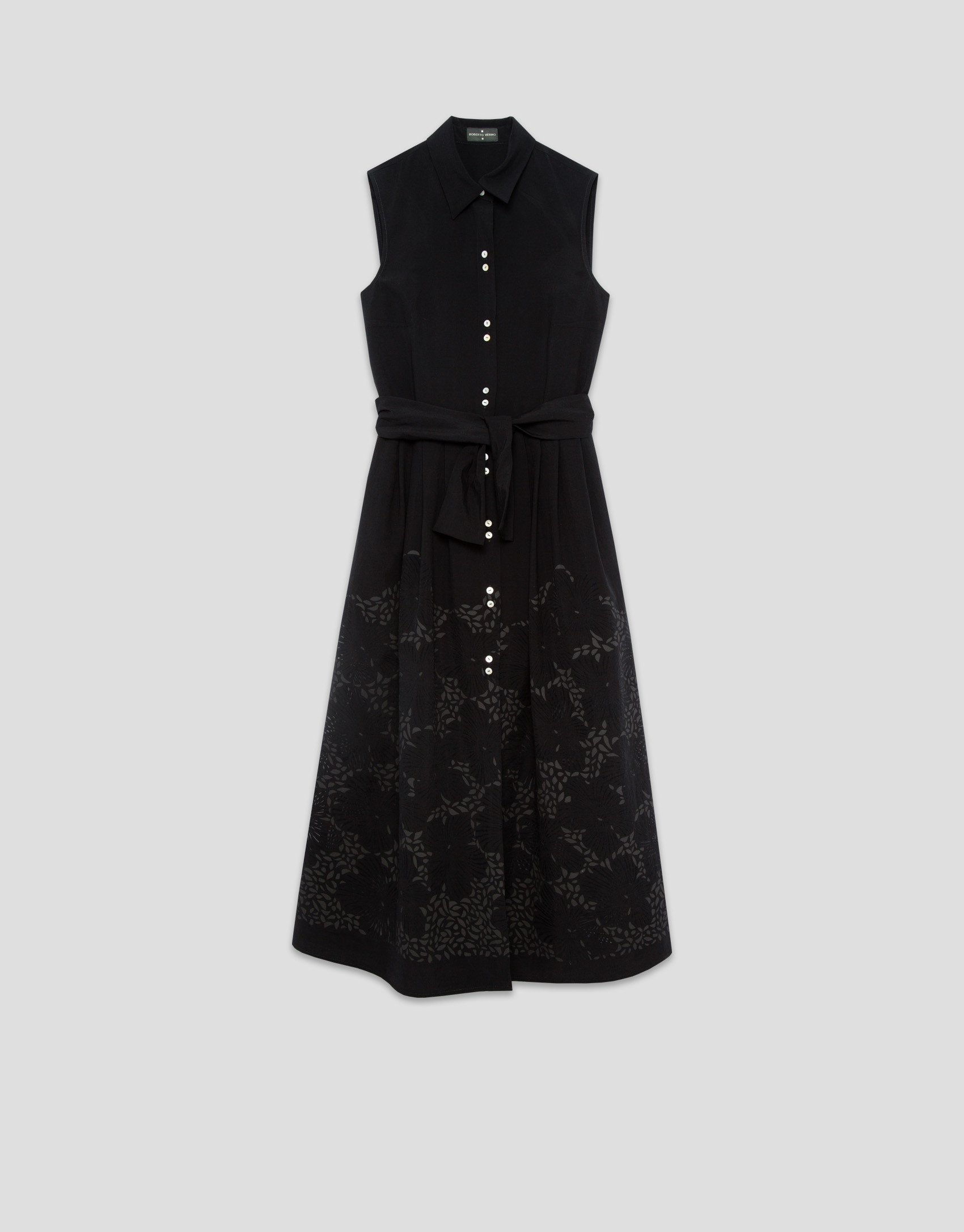 Black midi devoré shirtwaist dress with ... | Roberto Verino