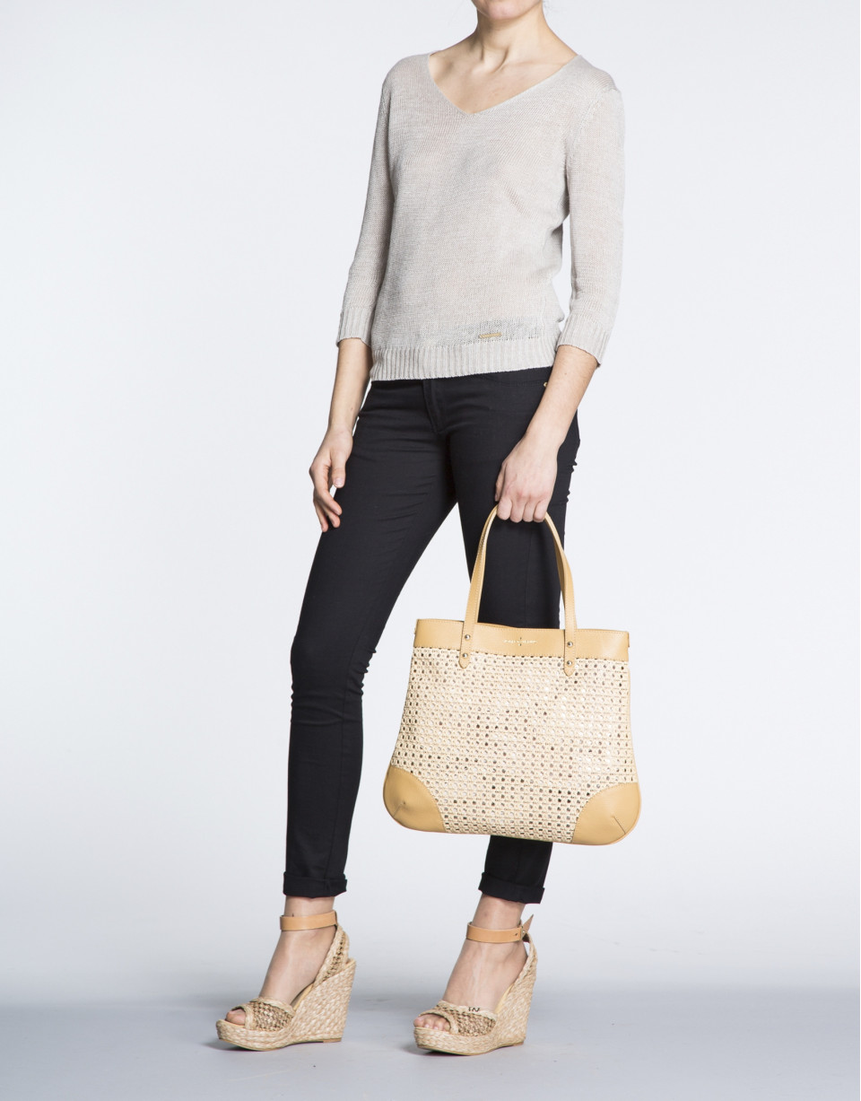 Taupe Birdy Mix braided leather shopping bag 