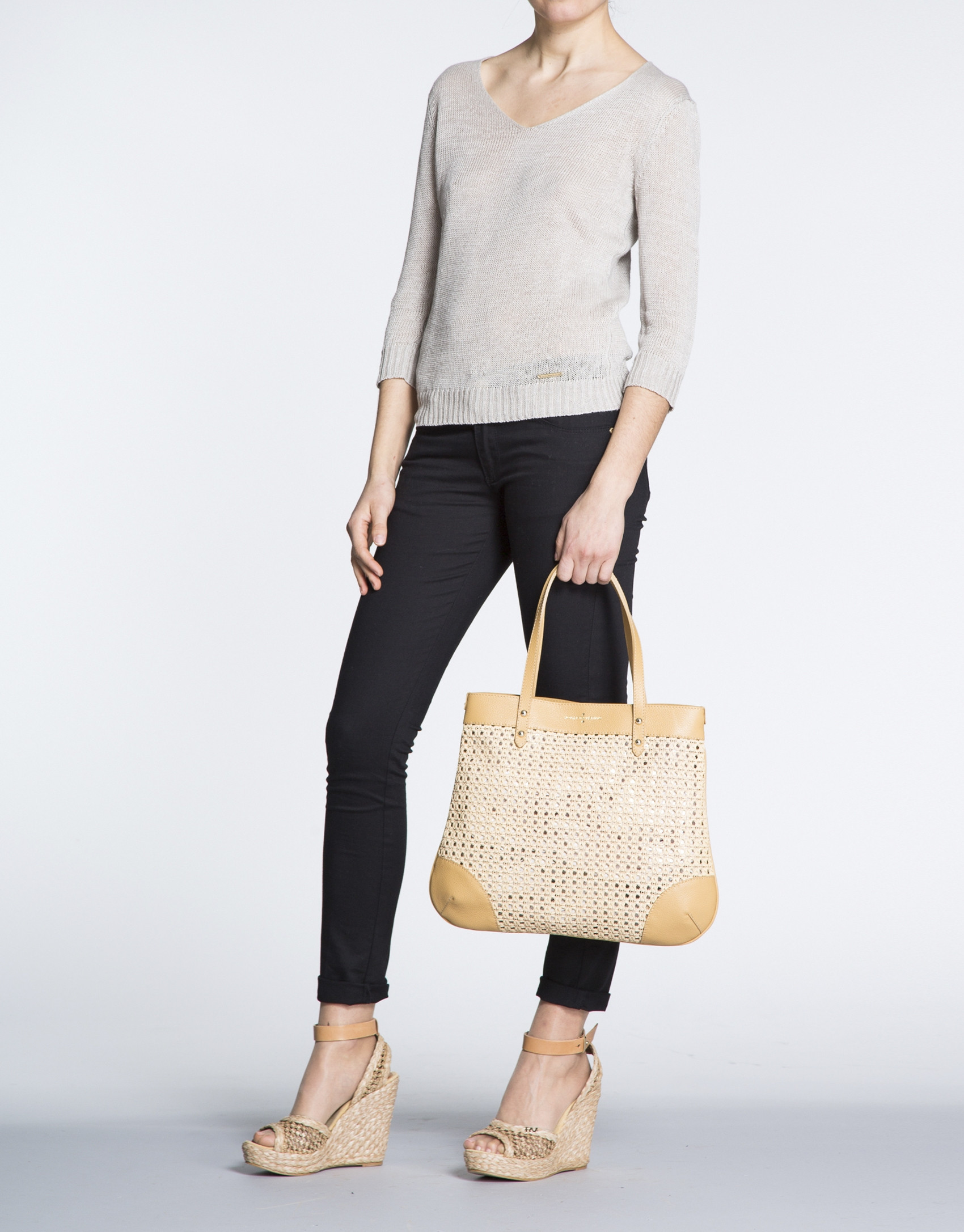 Taupe Birdy Mix braided leather shopping bag 