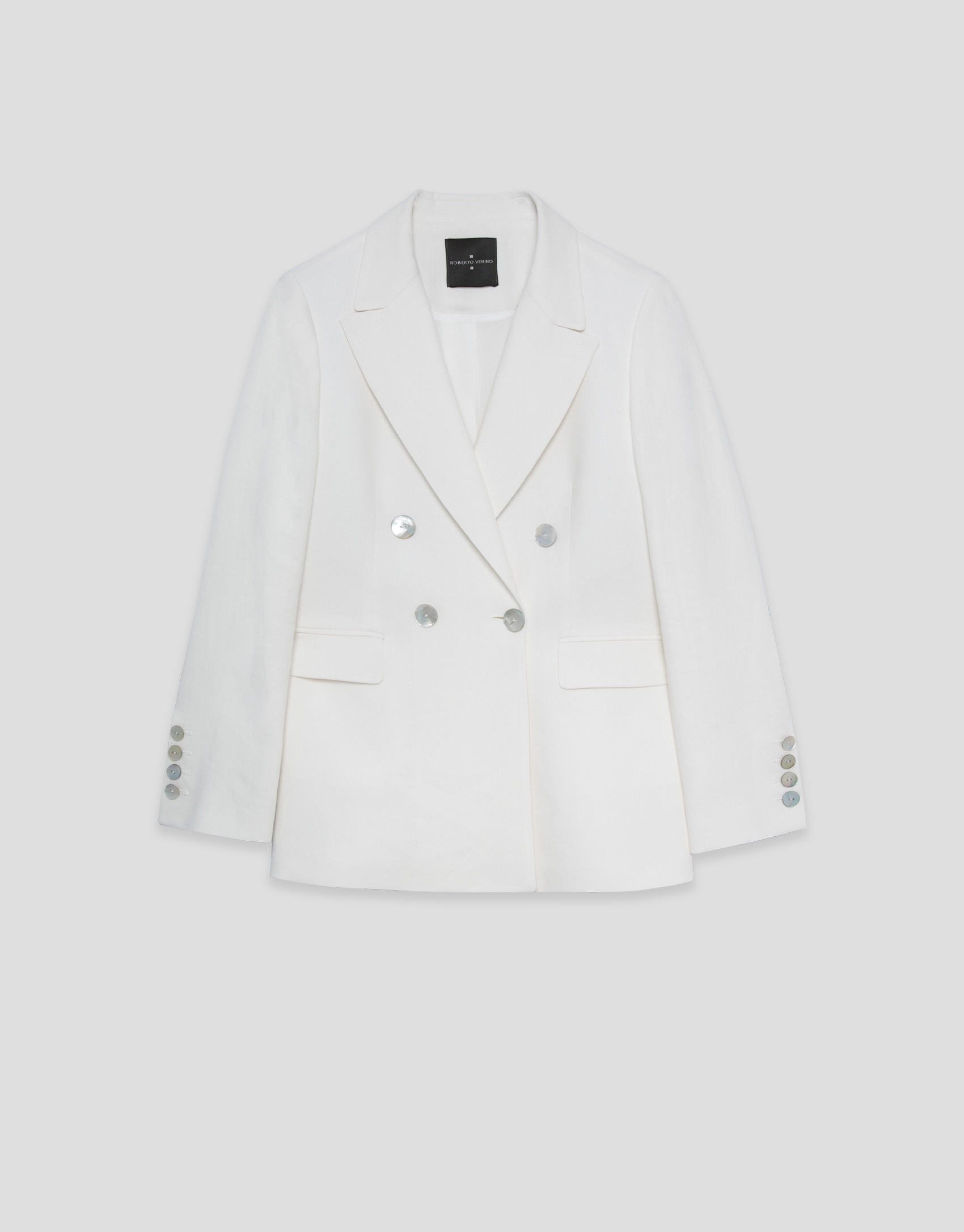 Cream viscose and linen mix double-breasted ... | Roberto Verino