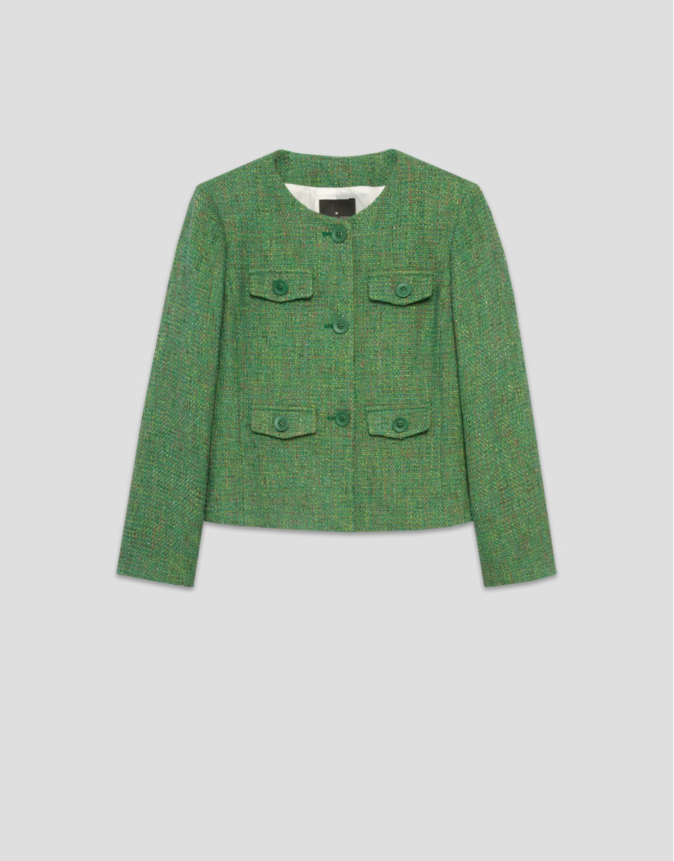 Green tweed short jacket - Woman - SS2025 | Roberto Verino