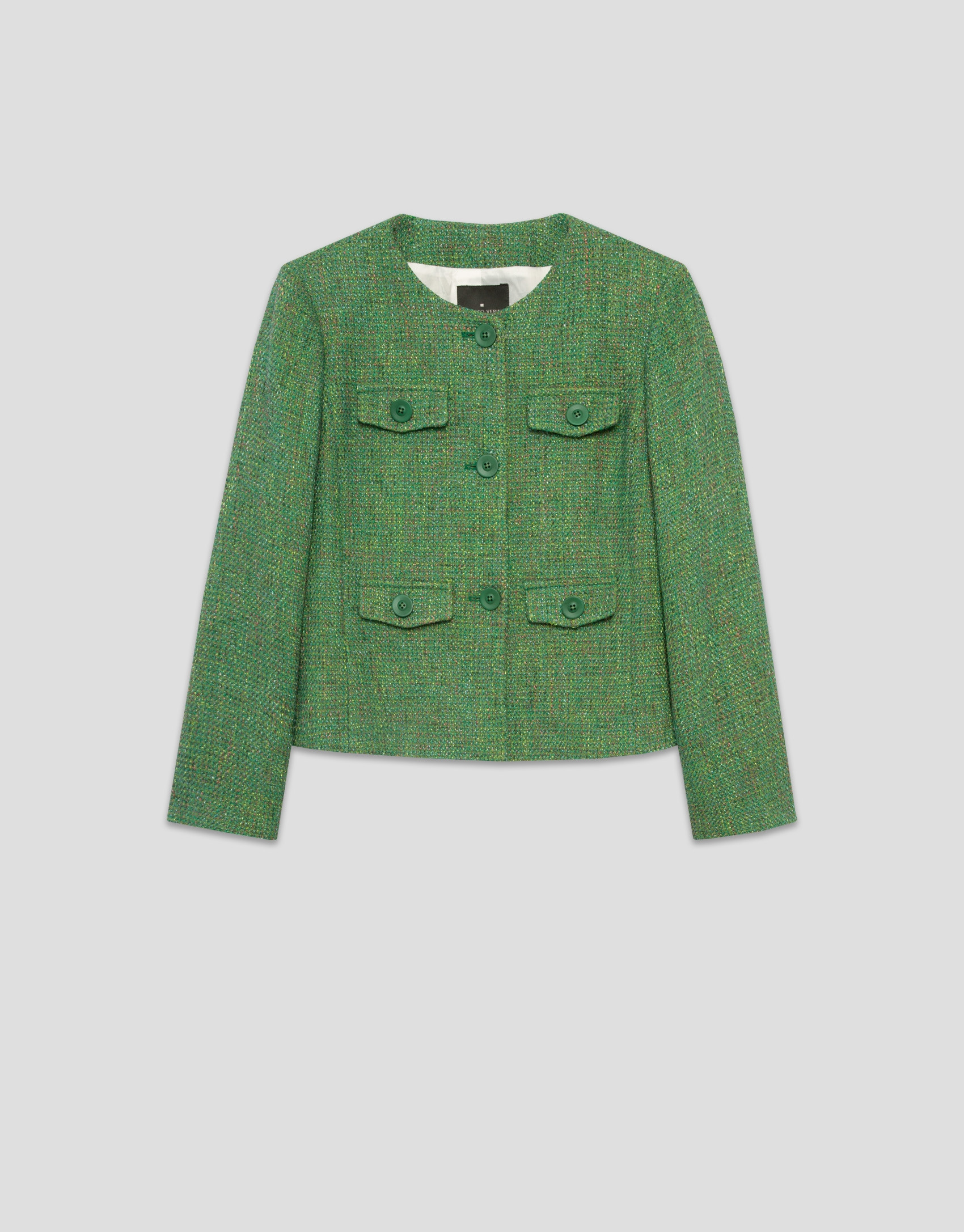 Chaqueta corta tweed tonos verde - Mujer | Roberto Verino