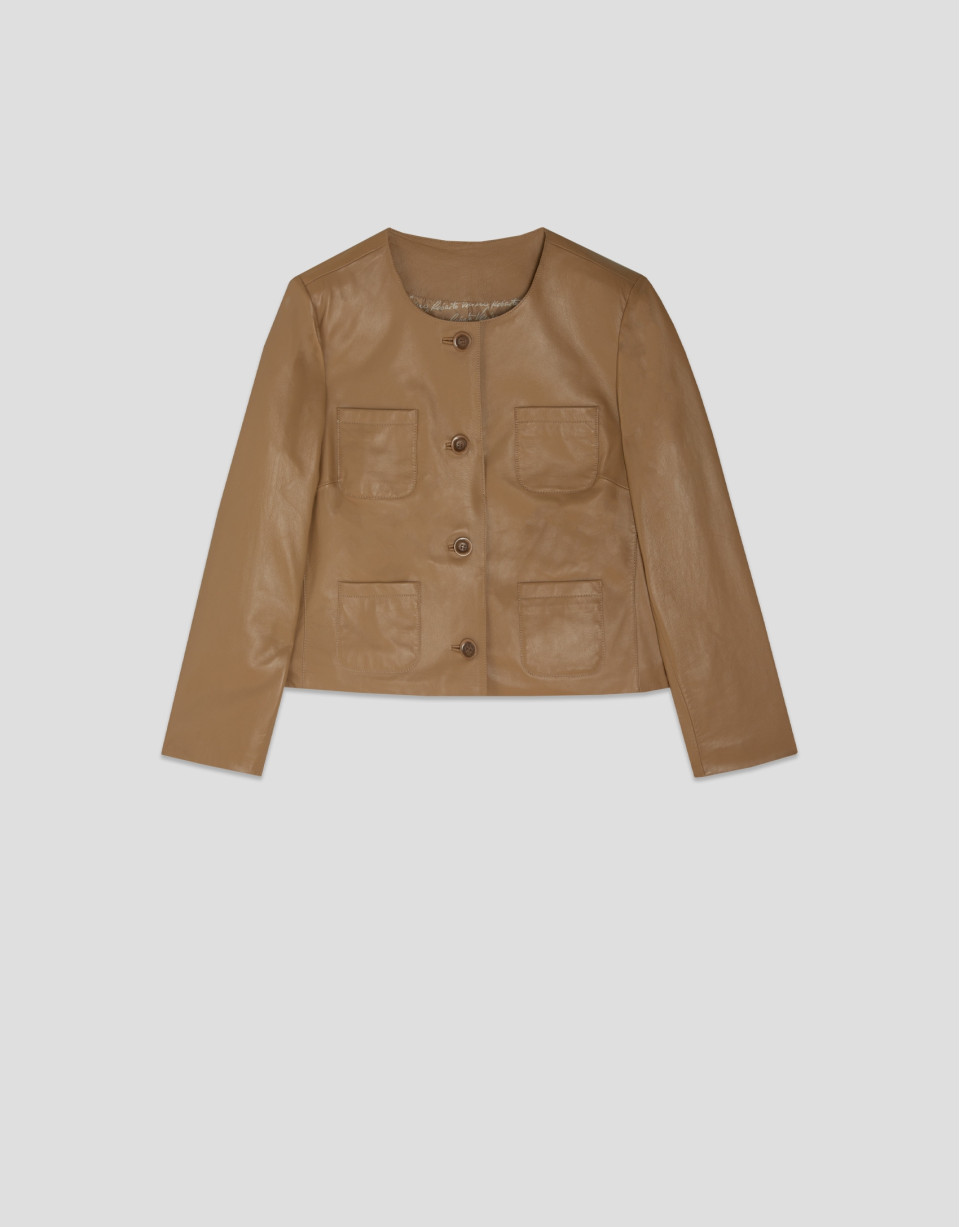 Chaqueta corta napa camel - Mujer - PV2025 | Roberto Verino
