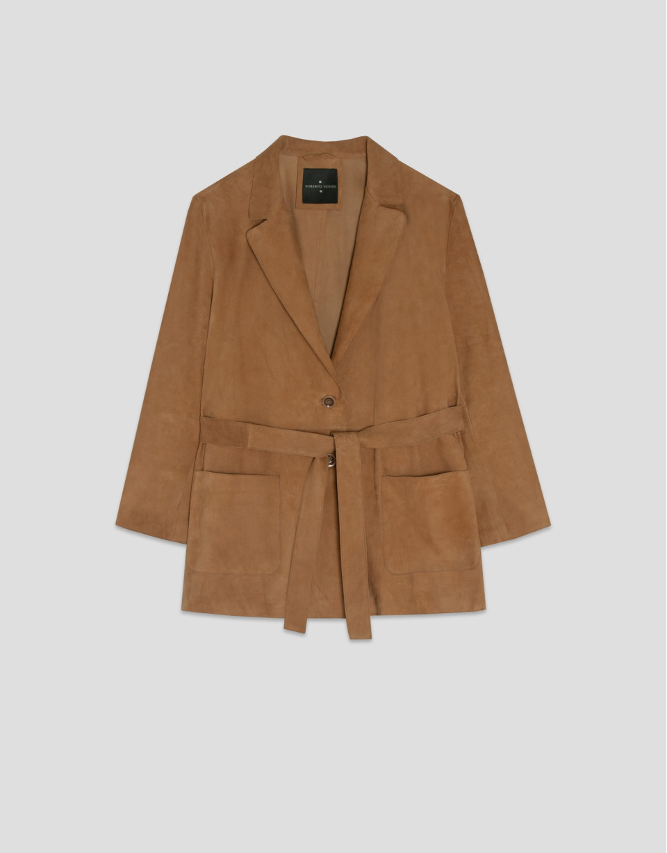 Camel suede belted jacket - Woman - SS2025 | Roberto Verino