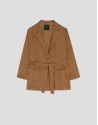 Camel suede belted jacket - Woman - SS2025 | Roberto Verino