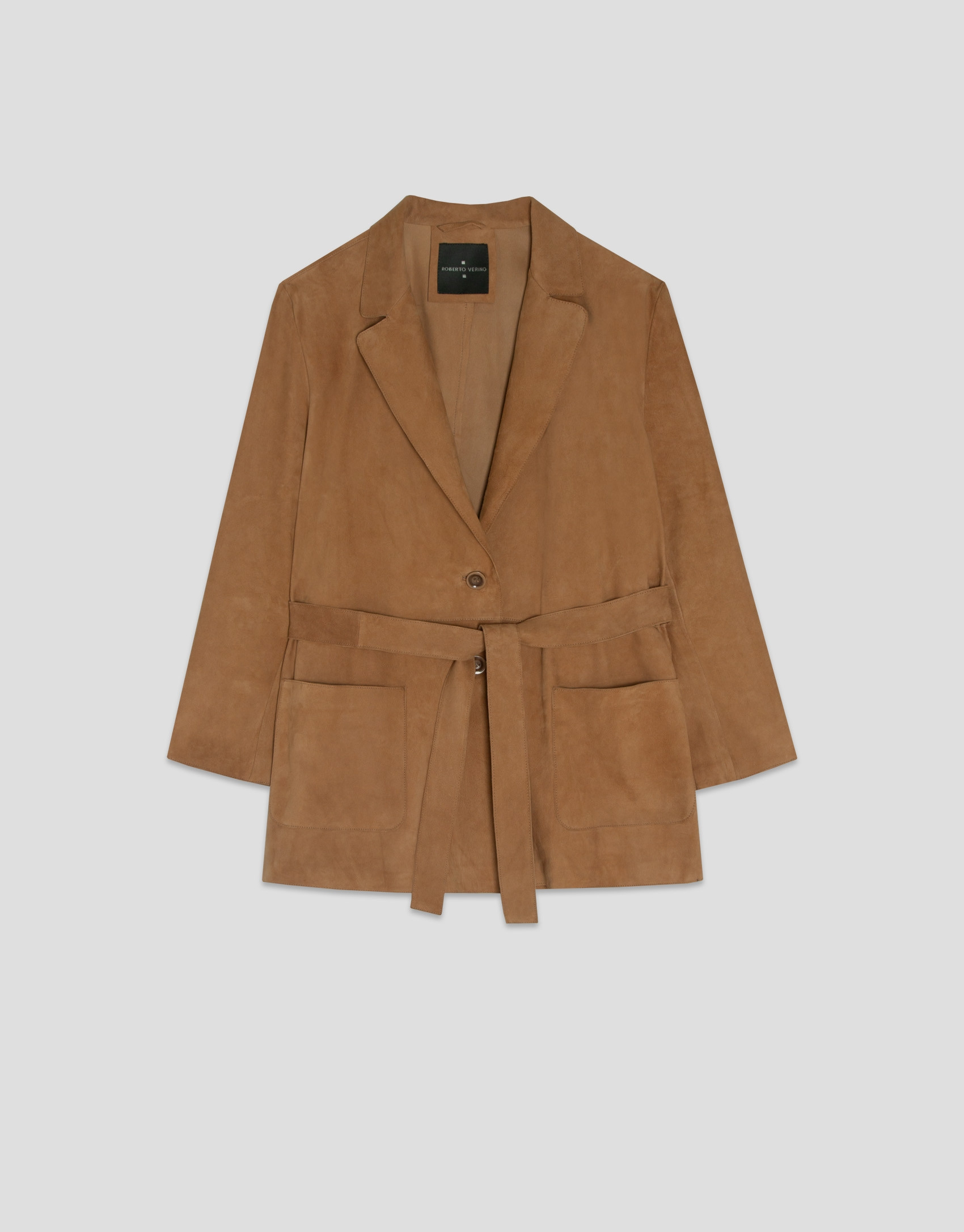 Camel suede belted jacket - Woman - SS2025 | Roberto Verino