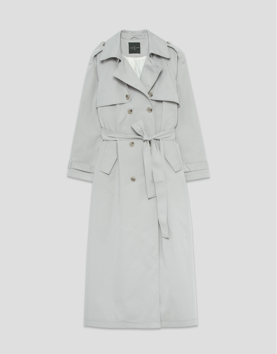 Light gray classic long trench coat - Woman | Roberto Verino