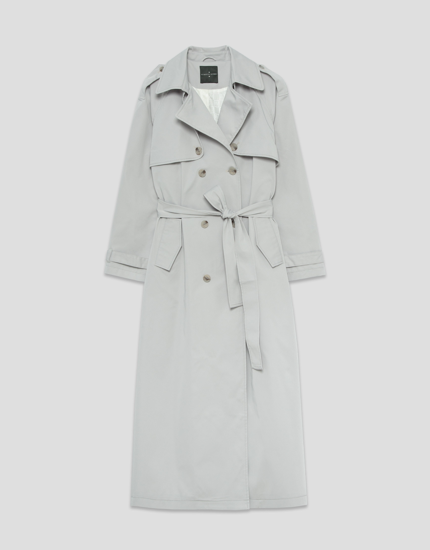 Light gray classic long trench coat - Woman | Roberto Verino