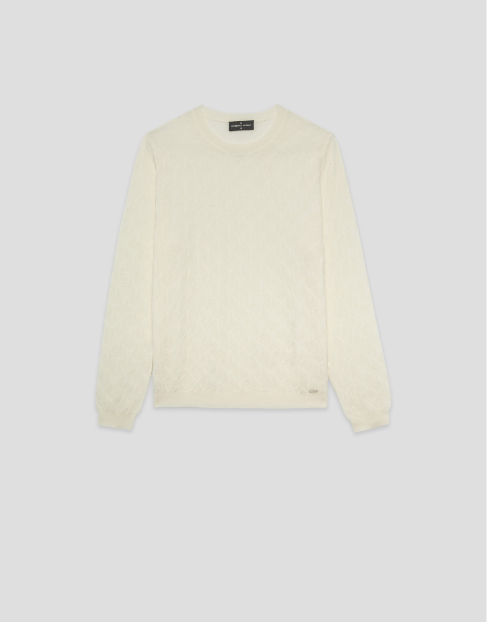 Long sleeve wool sweater with ecru eights | Roberto Verino