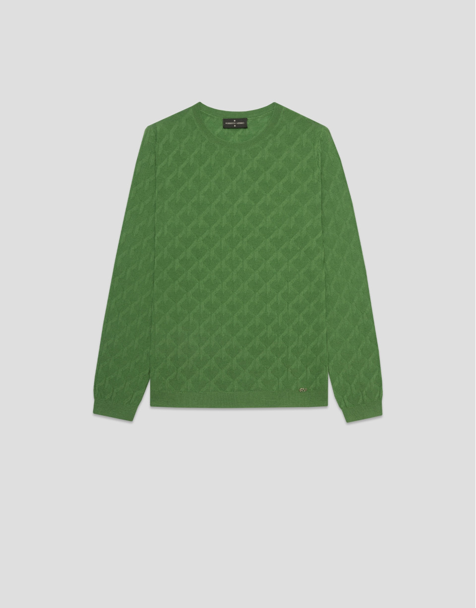 Jersey manga larga lana con ochos verde - Mujer | Roberto Verino