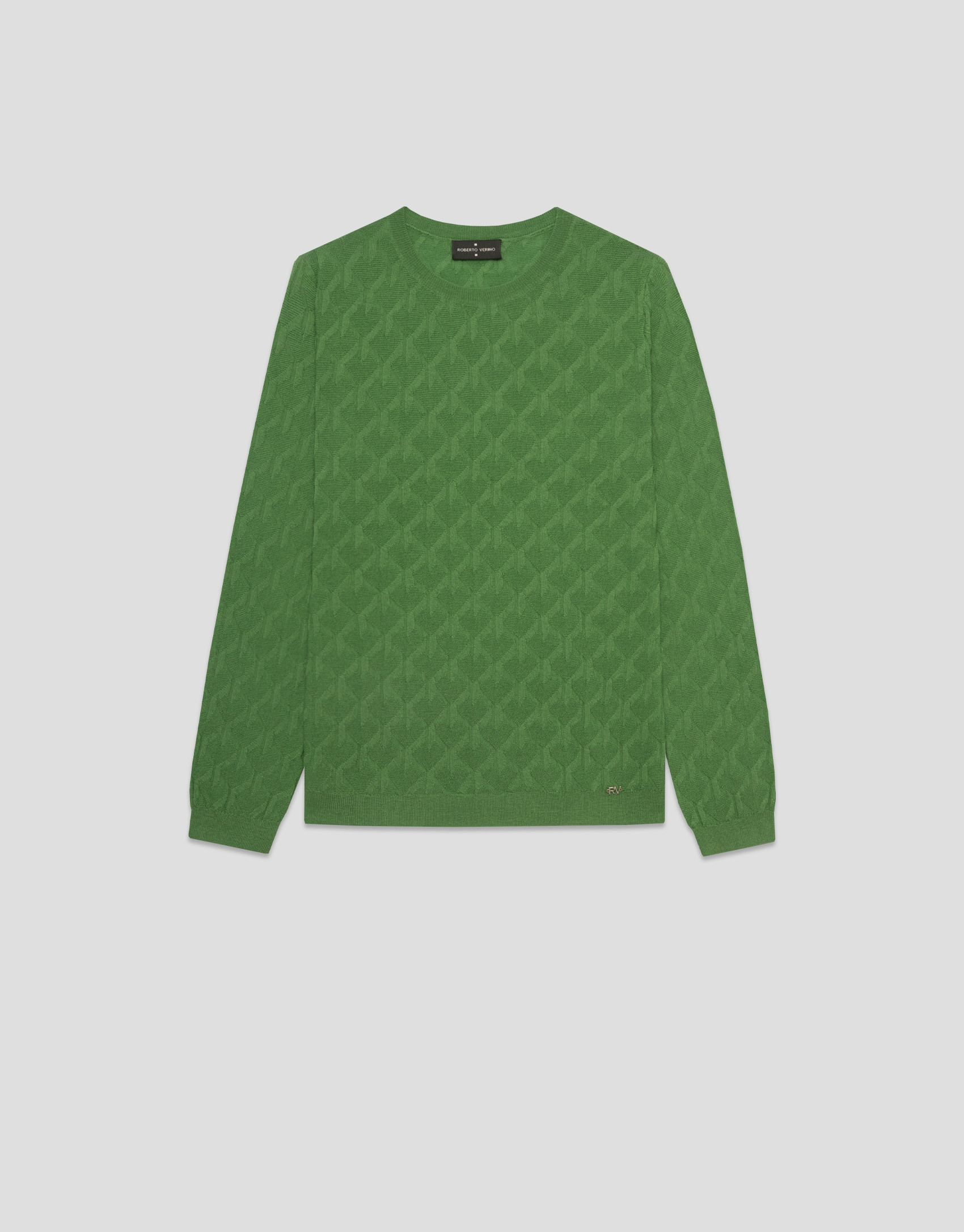 Green cable knit long sleeve wool sweater | Roberto Verino