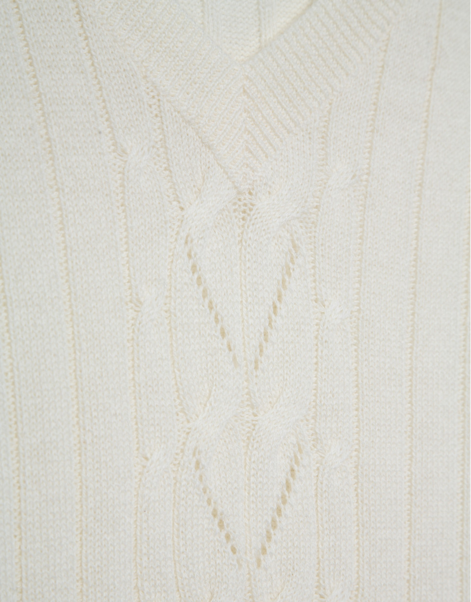 Ecru V-neck sweater with central stripe - Woman | Roberto Verino