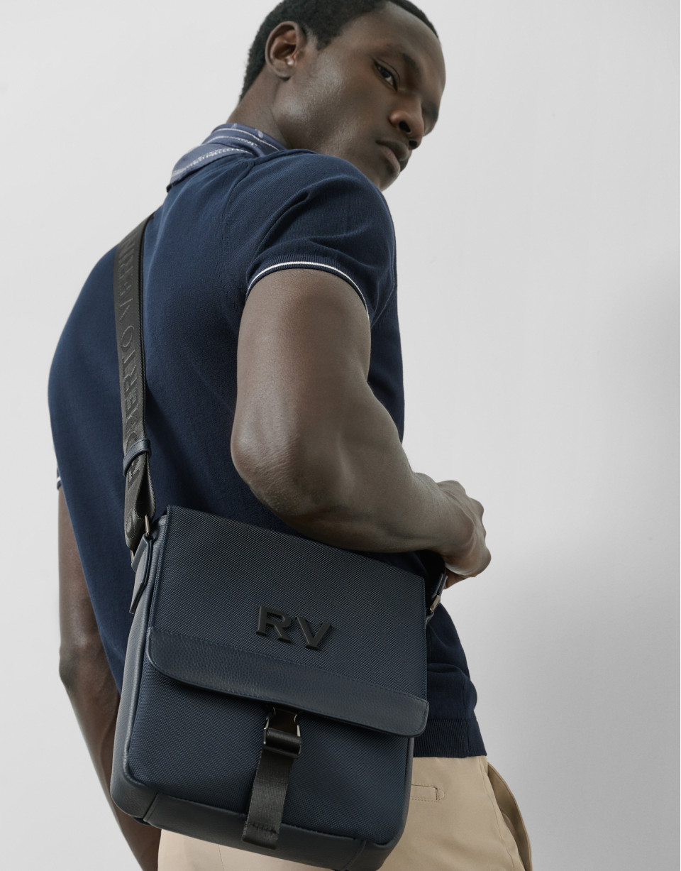 Blue nylon tablet crossbody bag