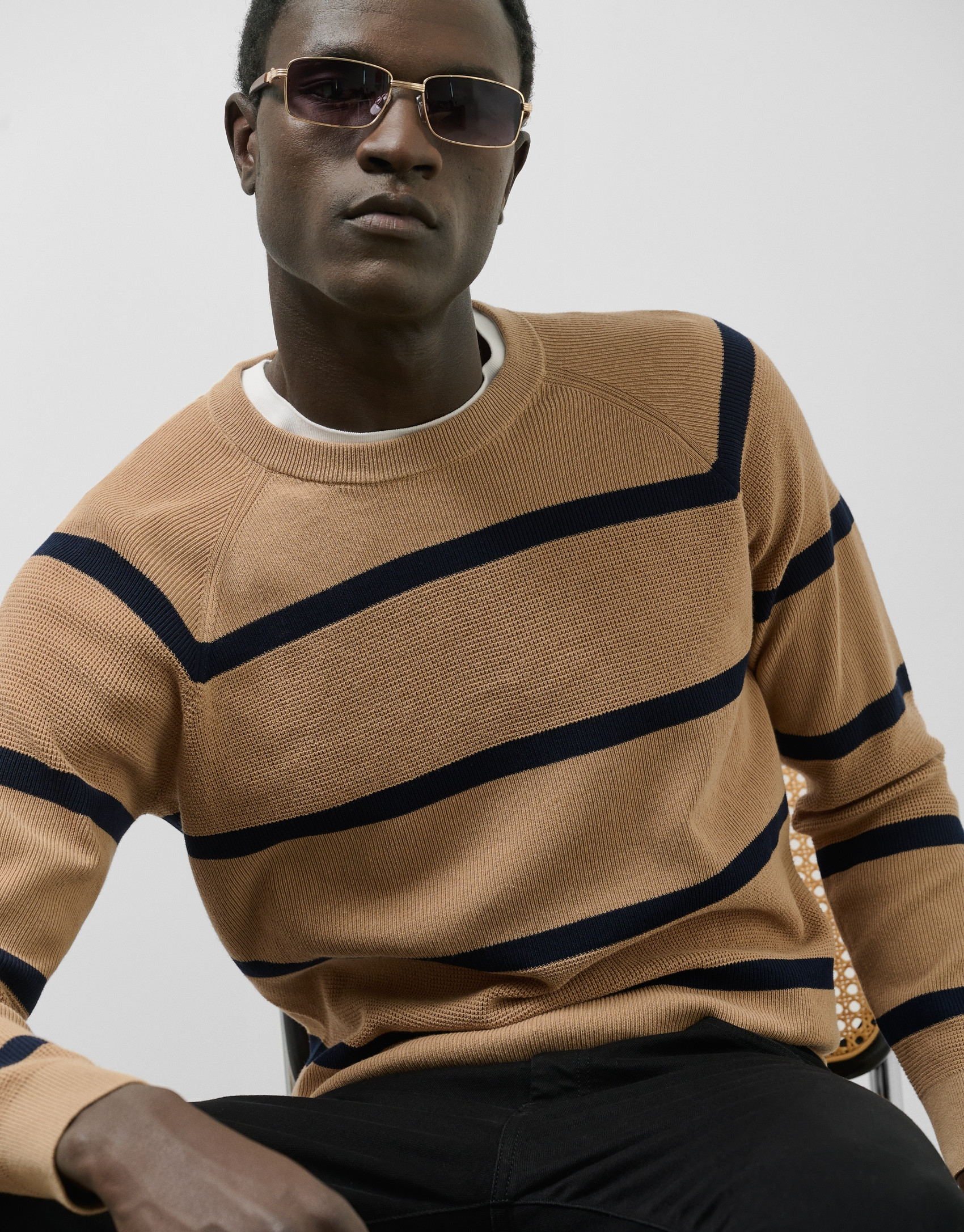 Camel/navy striped sweater - Man - SS2025 | Roberto Verino