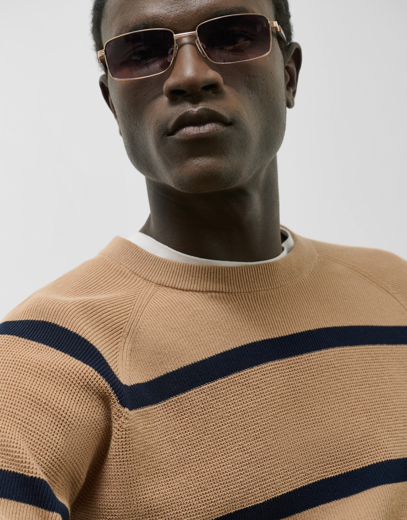 Camel/navy striped sweater - Man - SS2025 | Roberto Verino