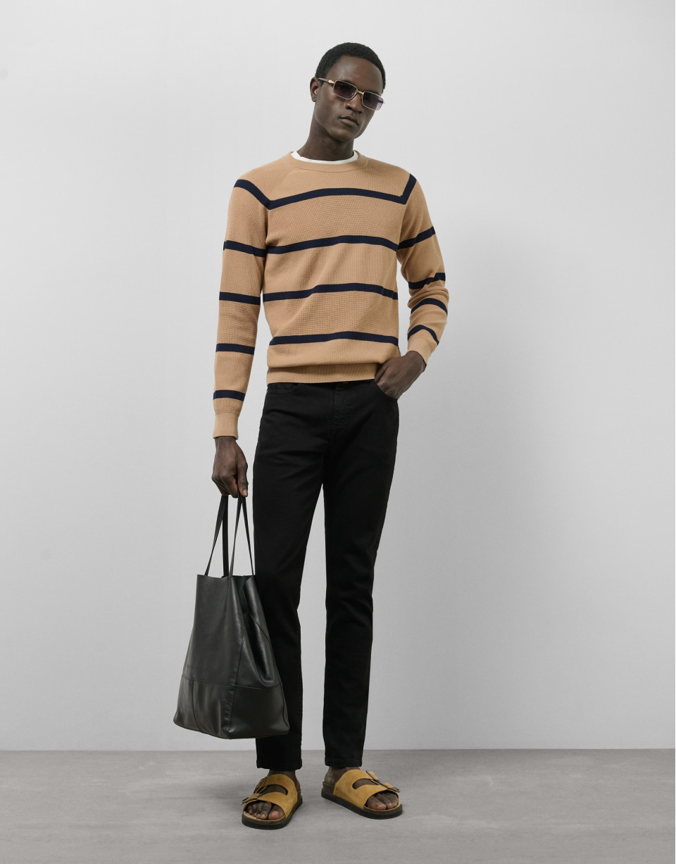 Camel/navy striped sweater - Man - SS2025 | Roberto Verino