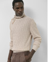 Beige cotton/linen cable knit sweater - Man | Roberto Verino