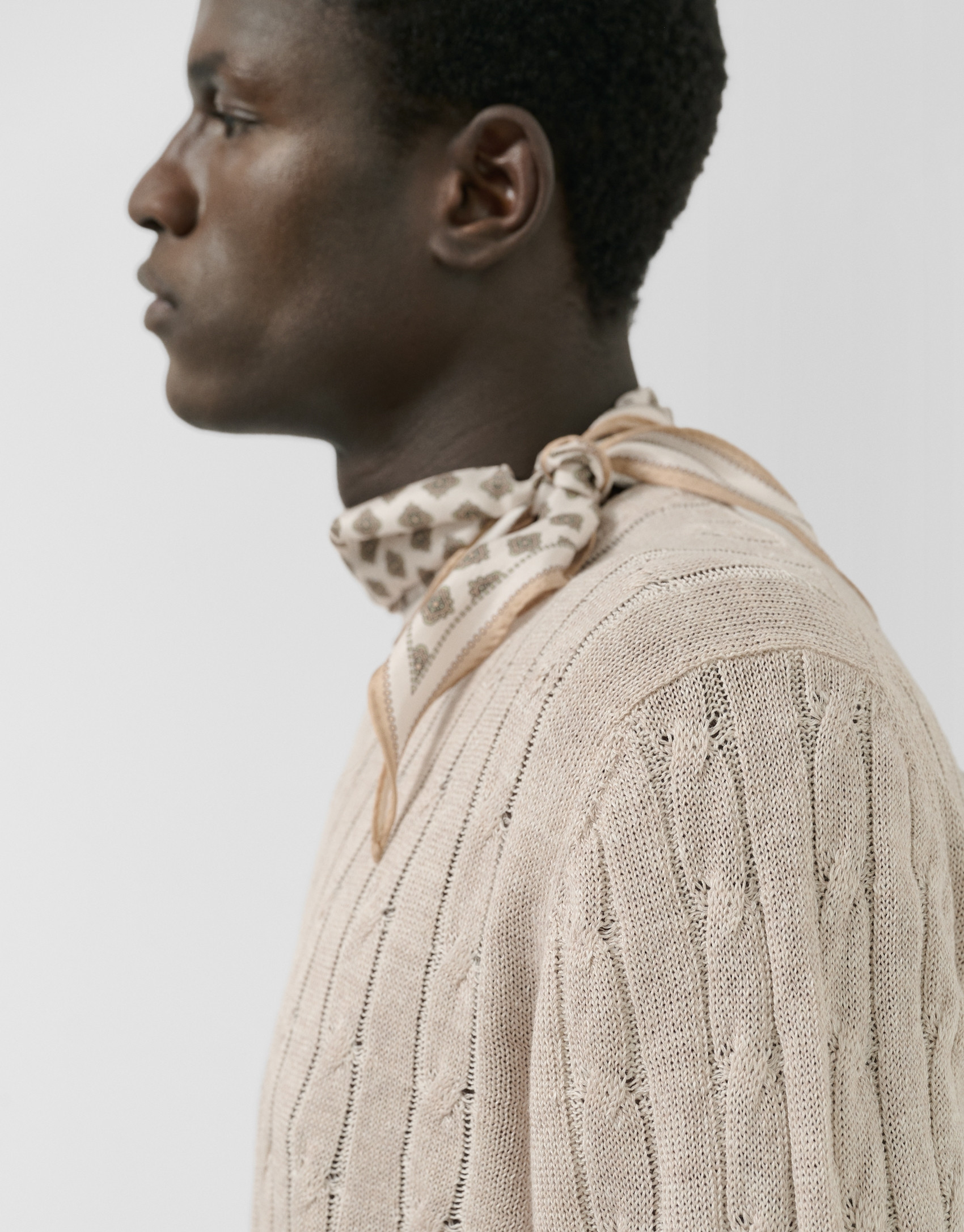 Beige cotton/linen cable knit sweater - Man | Roberto Verino