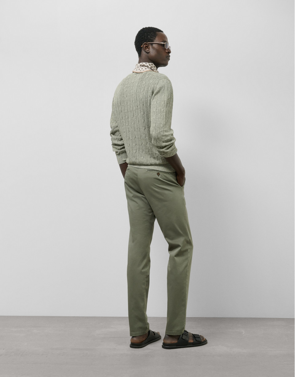 Light khaki green cotton/linen cable knit ... | Roberto Verino