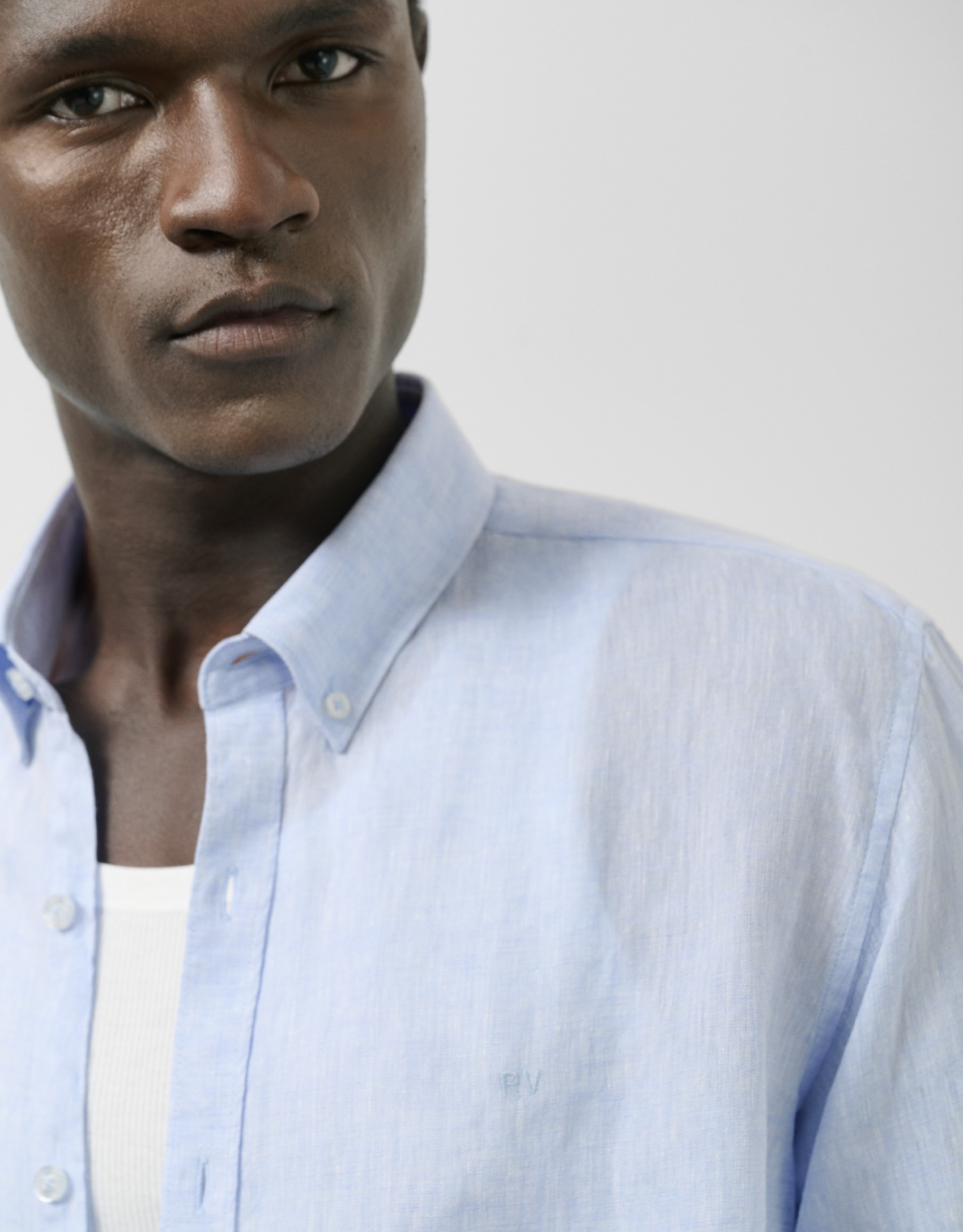 Regular light blue linen sport shirt - Man | Roberto Verino