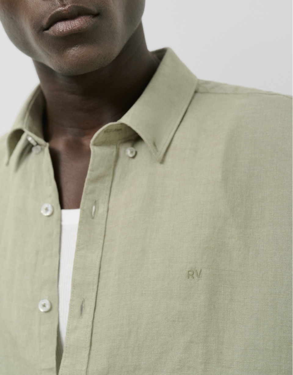 Camisa sport regular lino verde caqui - Hombre | Roberto Verino