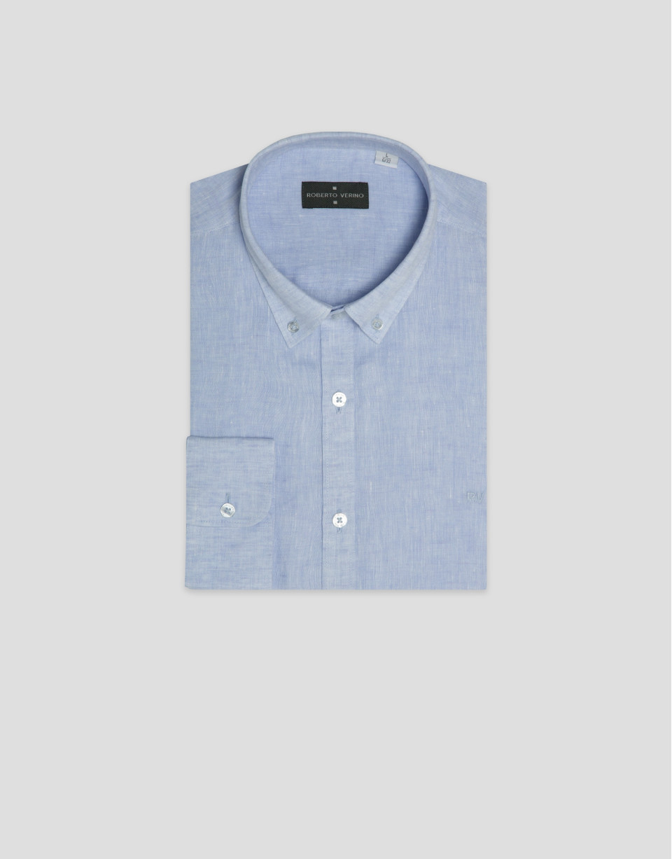Regular light blue linen sport shirt - Man | Roberto Verino