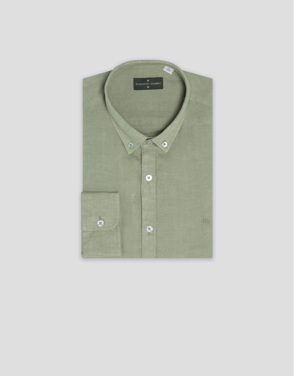 Camisa sport regular lino verde caqui - Hombre | Roberto Verino