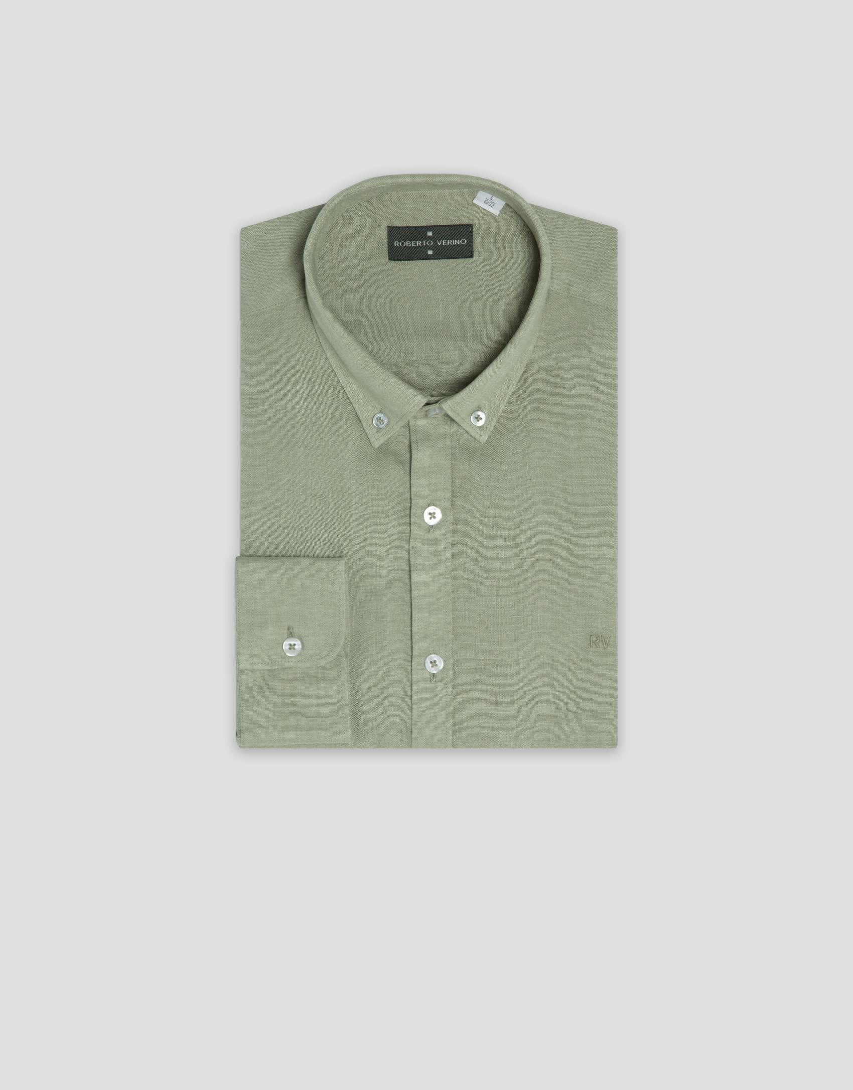Regular khaki green linen sport shirt - Man | Roberto Verino