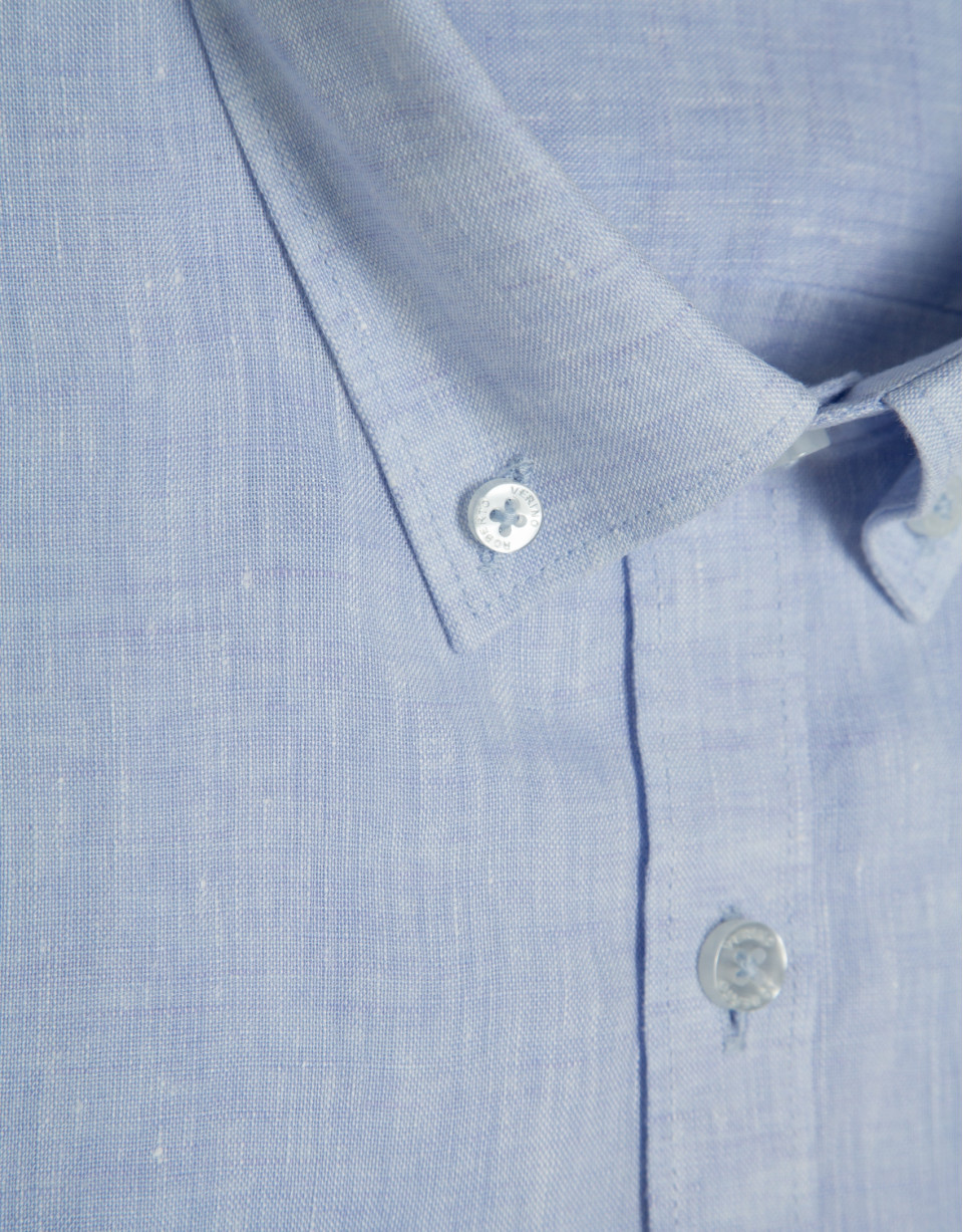 Regular light blue linen sport shirt - Man | Roberto Verino