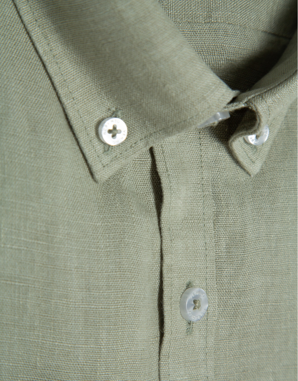 Camisa sport regular lino verde caqui - Hombre | Roberto Verino