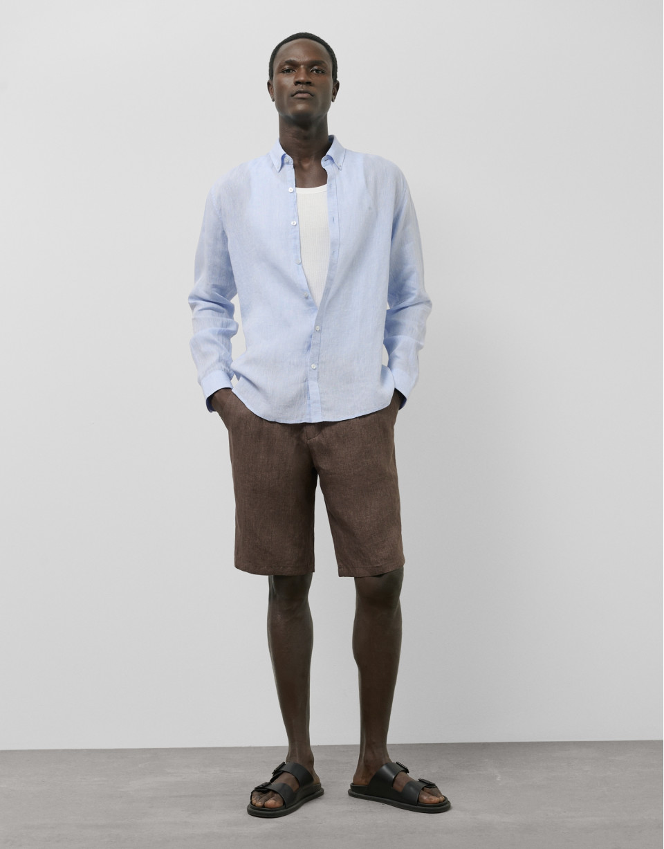 Camisa sport regular lino celeste - Hombre | Roberto Verino