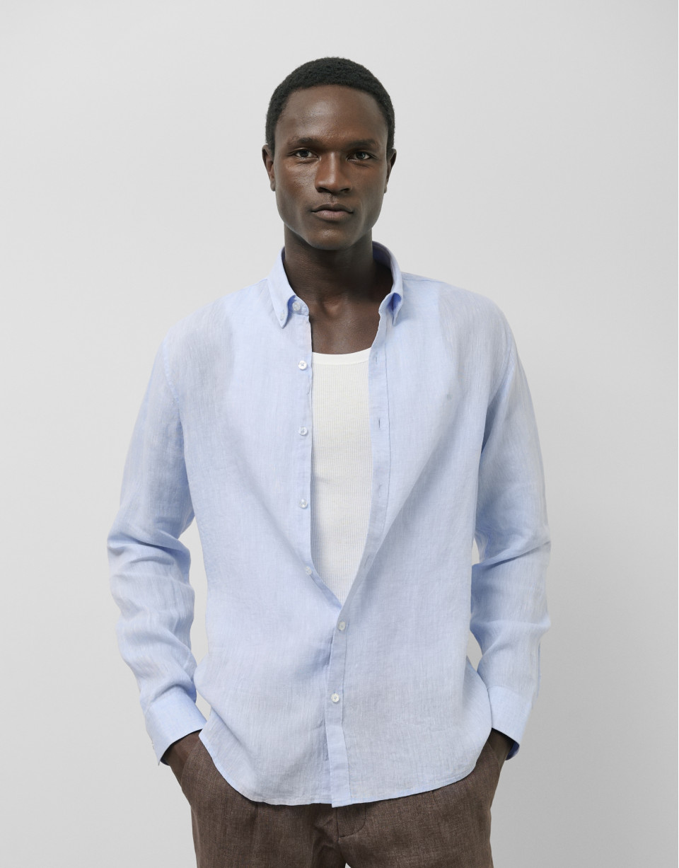 Regular light blue linen sport shirt - Man | Roberto Verino
