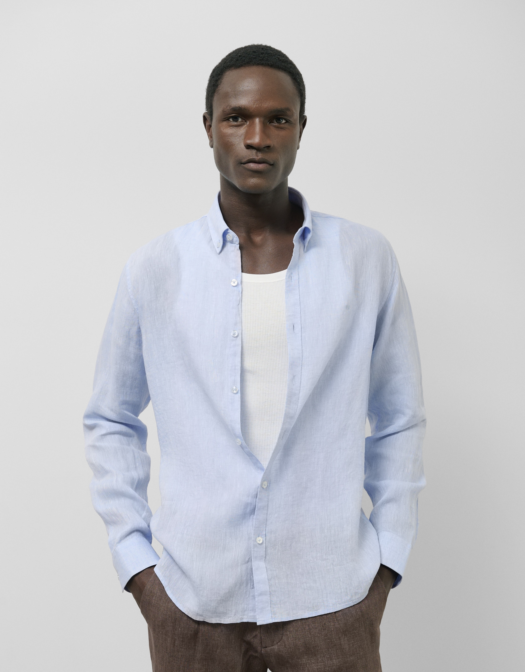 Camisa sport regular lino celeste - Hombre | Roberto Verino