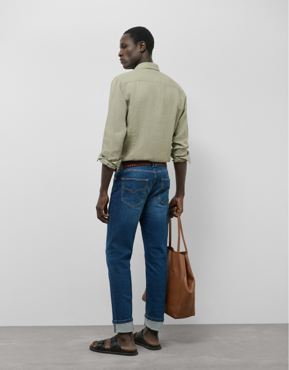Regular khaki green linen sport shirt - Man | Roberto Verino