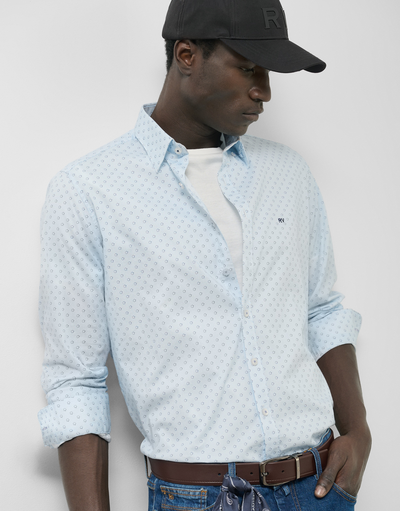 Slim striped and navy print sport shirt - Man | Roberto Verino