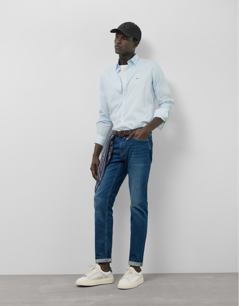 Camisa sport slim rayas y estampado marino | Roberto Verino