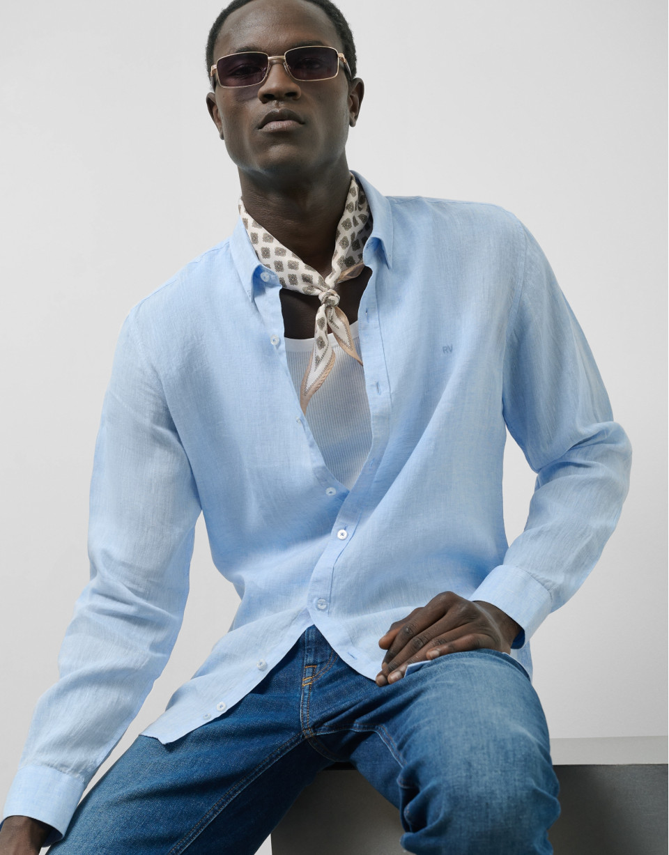 Camisa sport slim lino celeste - Hombre | Roberto Verino