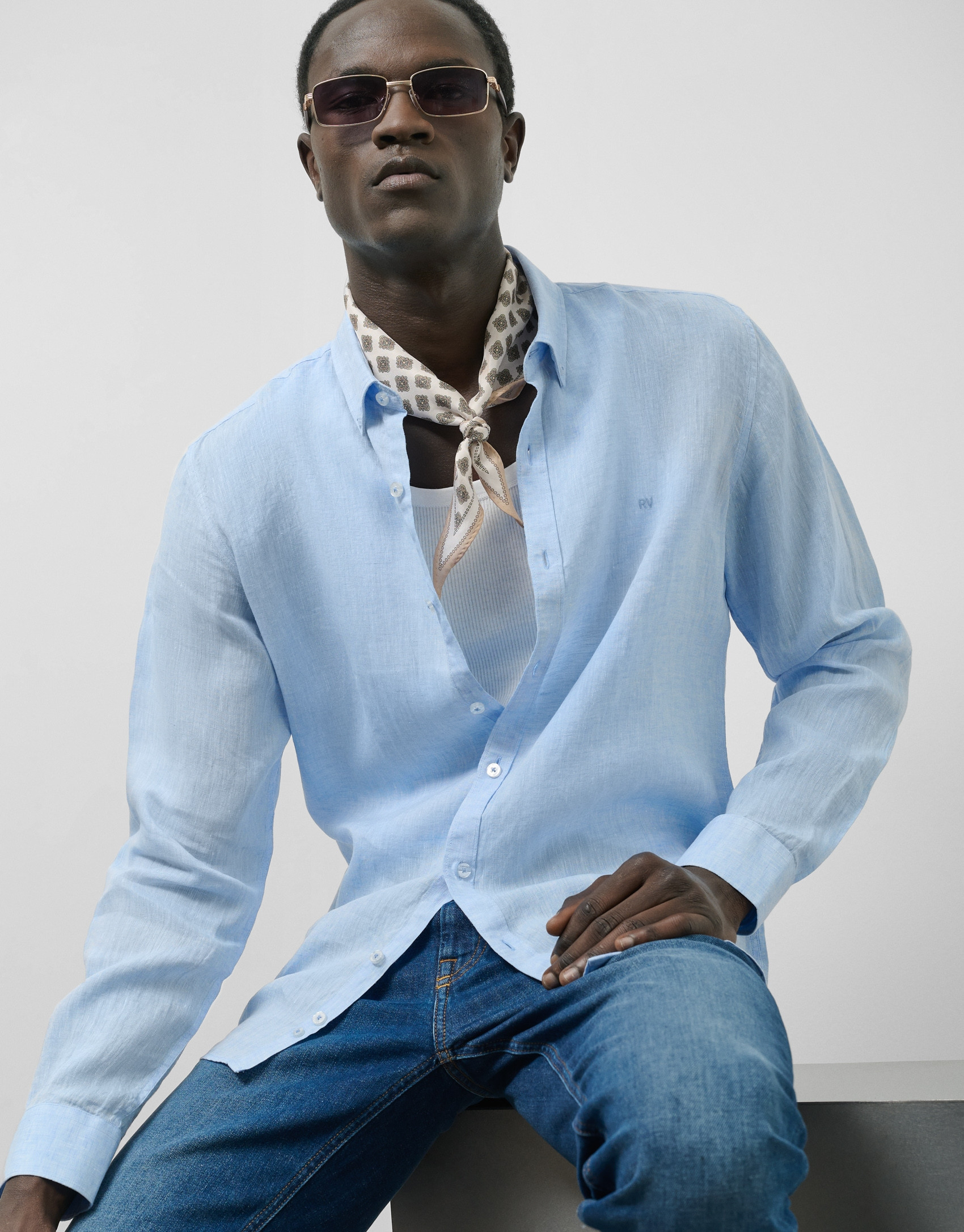 Camisa sport slim lino celeste - Hombre | Roberto Verino