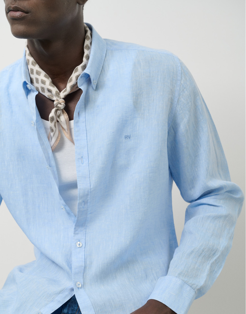 Slim light blue linen sport shirt - Man | Roberto Verino