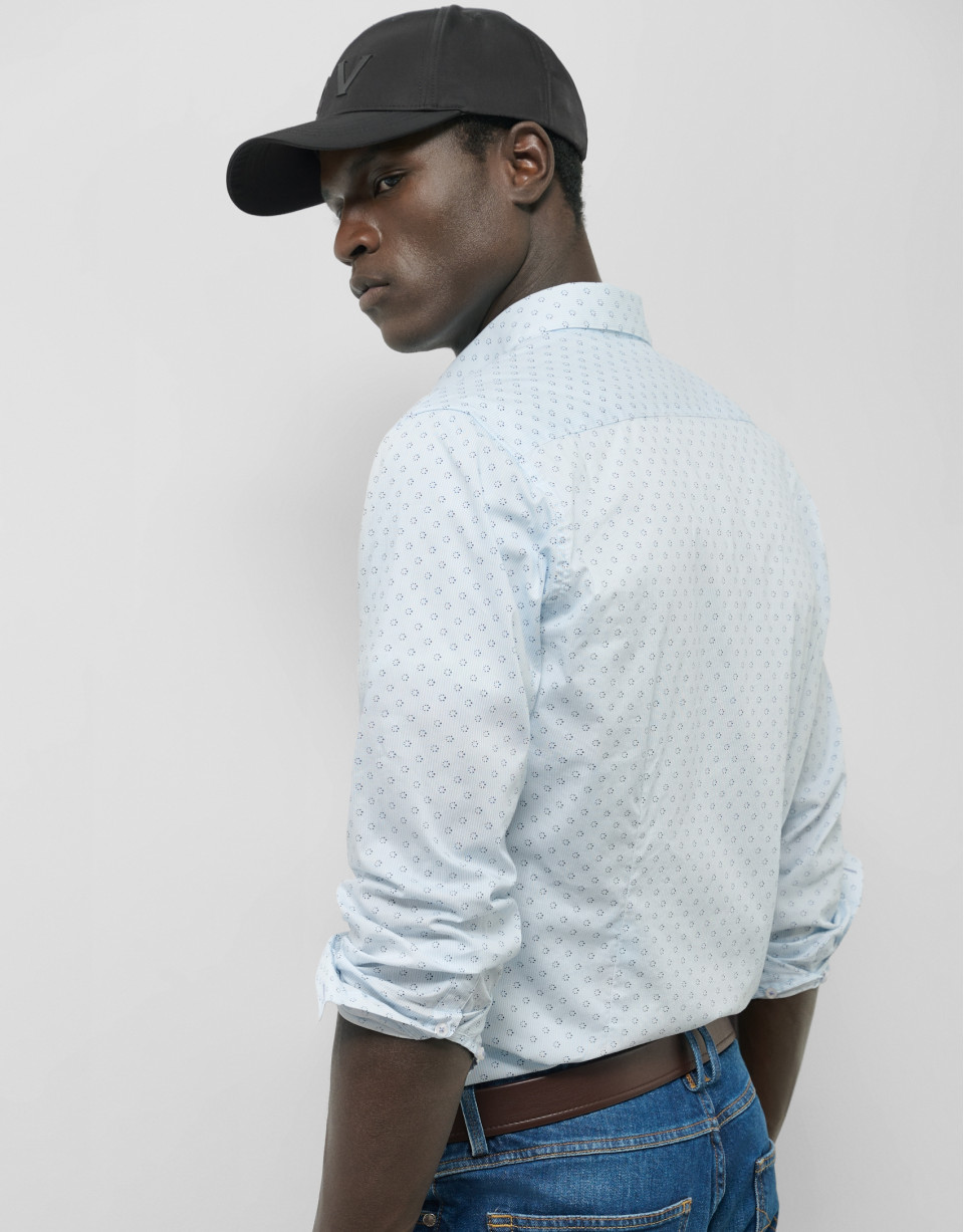 Camisa sport slim rayas y estampado marino | Roberto Verino