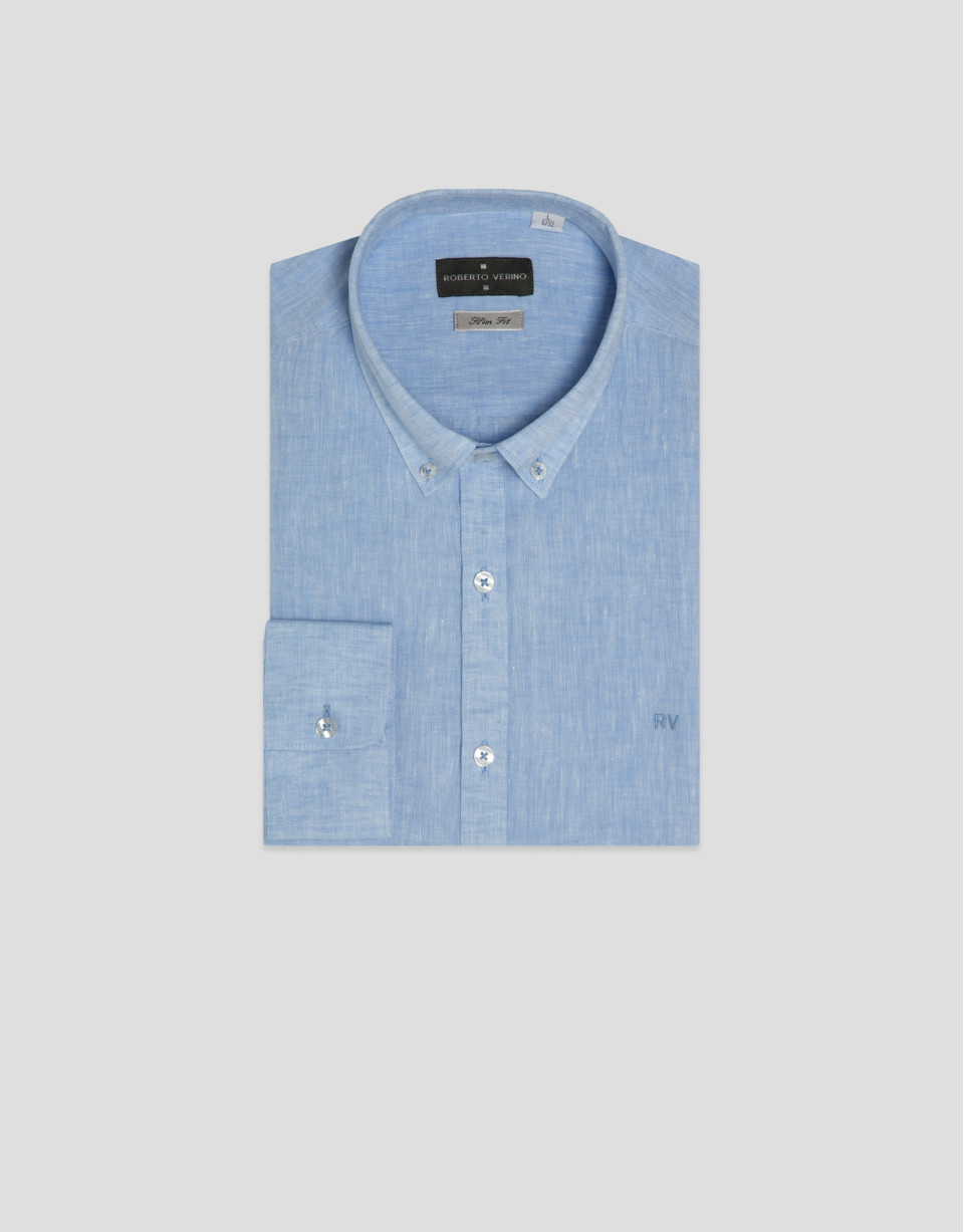 Slim light blue linen sport shirt - Man | Roberto Verino