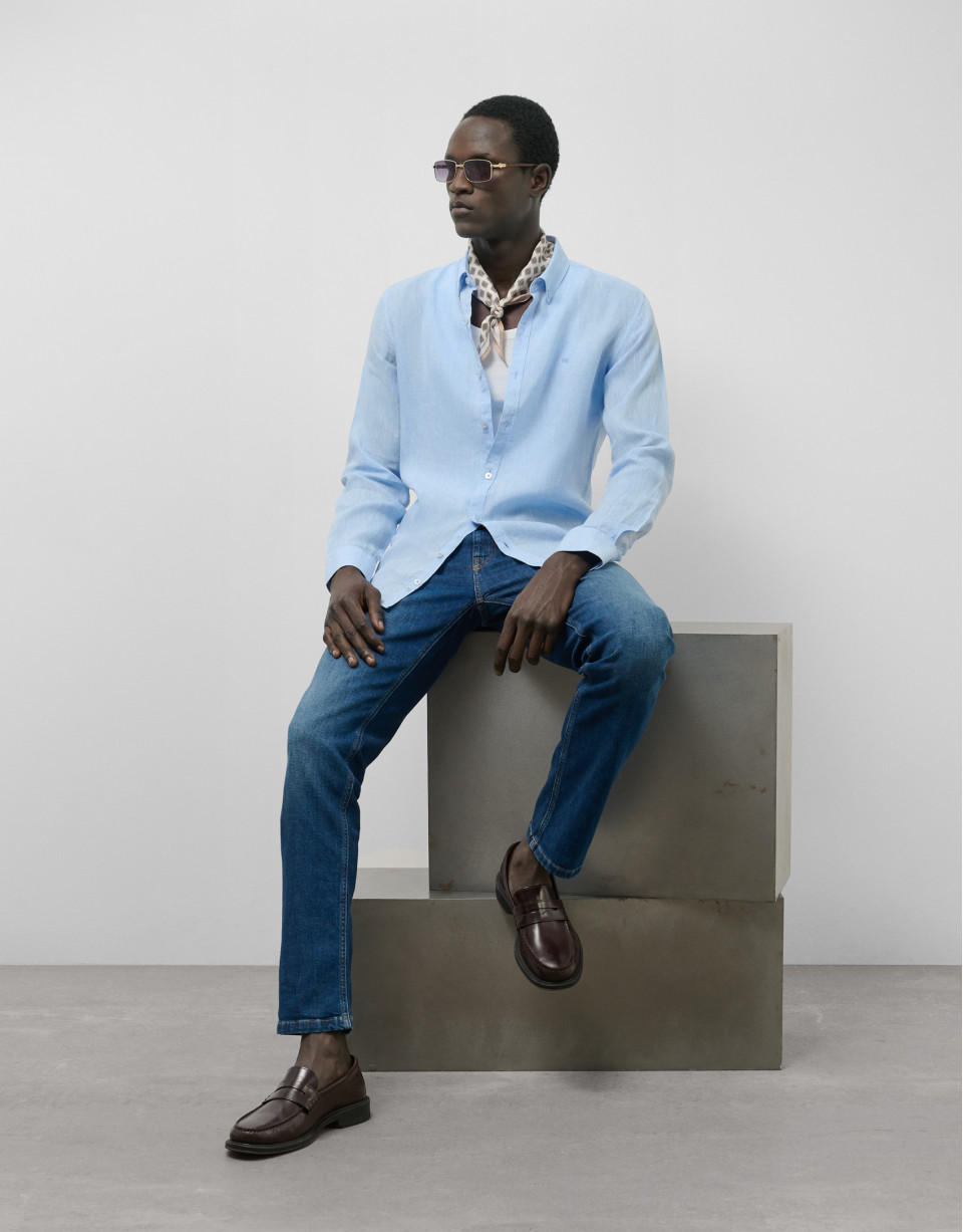 Slim light blue linen sport shirt - Man | Roberto Verino