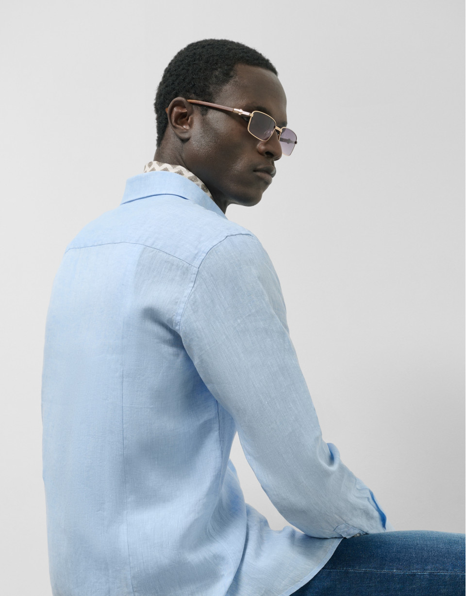 Slim light blue linen sport shirt - Man | Roberto Verino